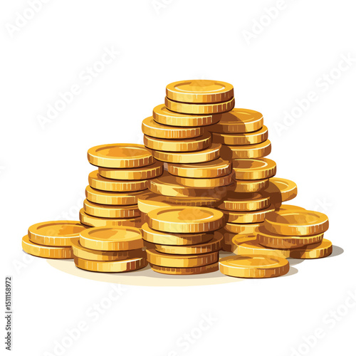 Professional Pile of Gold Coins Vector Illustration Isolated on White Background
