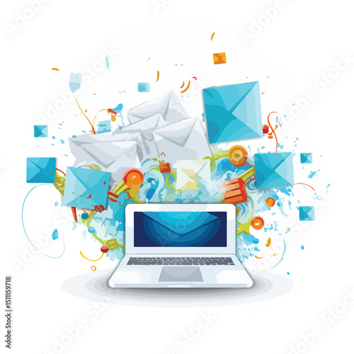 Professional Vector Illustration of Sending Email from PC: Conceptual Image for Email Sending and Communication