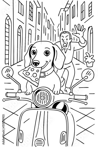 Dog on Scooter Animal Doodle