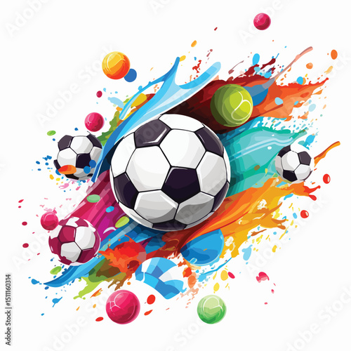 Colorful sports balls equipment on vibrant background for sports events promotions