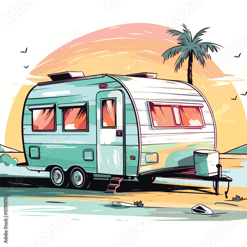 Modern Trailer Home Isolated Vector Illustration for Real Estate Websites and Brochures