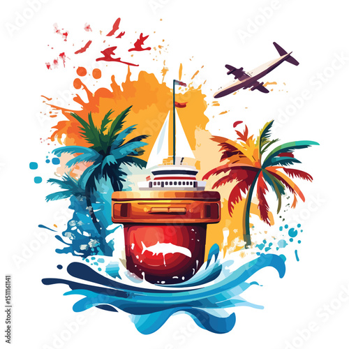 Professional Travel and Tourism Elements on Splash Background for Marketing Materials