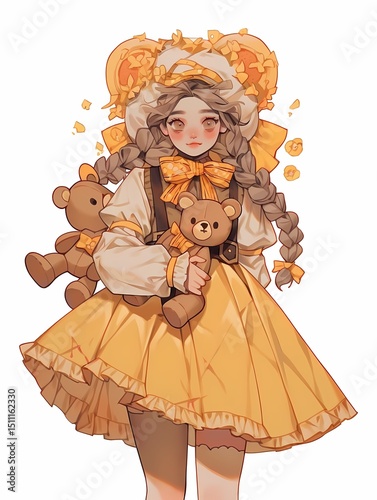 Character with braided hair holding teddy bear