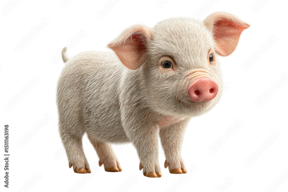 Fototapeta premium PNG Cute piglet standing adorably with curious expression