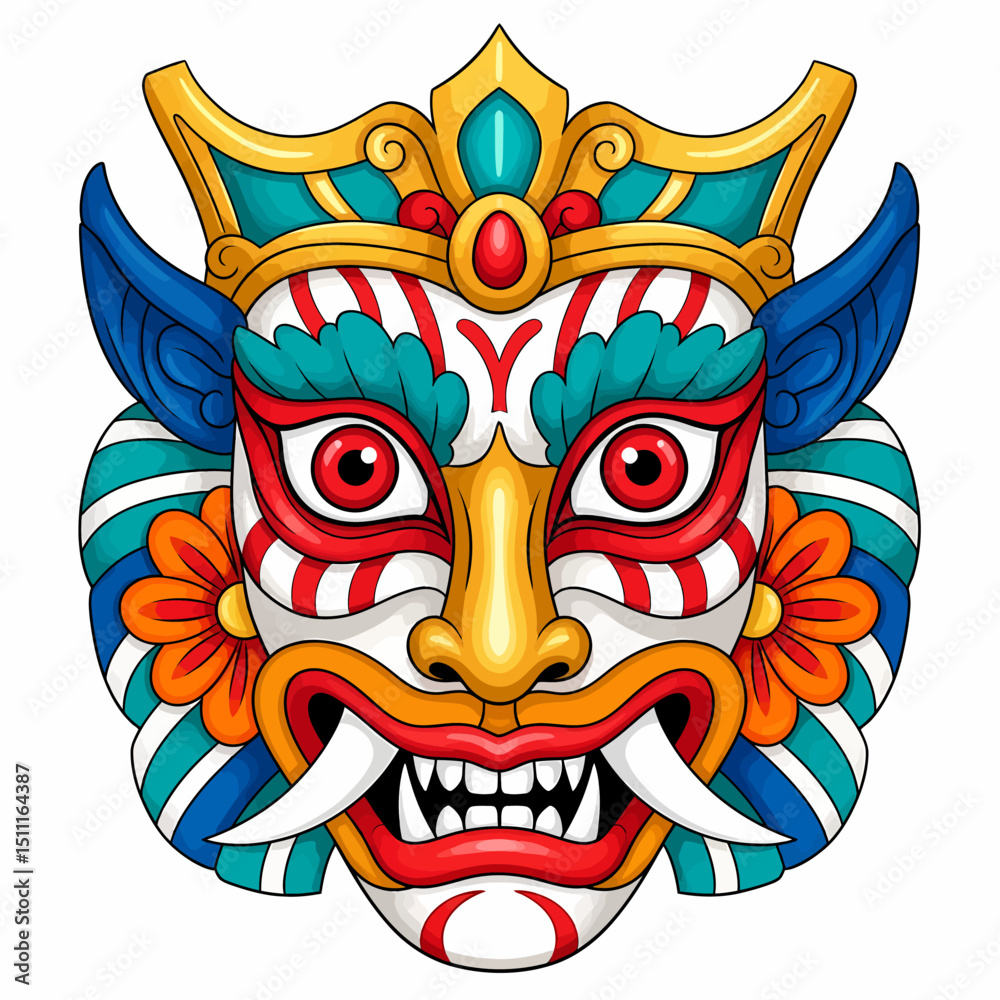 Fototapeta premium Vibrant Theatrical Mask Cartoon Illustration Culture Tradition Art