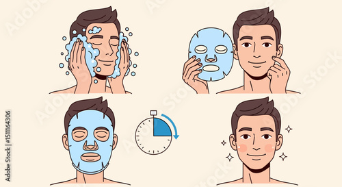 Male Skincare Routine Steps Man Using Face Mask Spa
