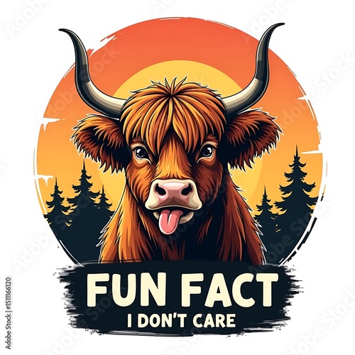 Vintage retro t-shirt with a cute brown highland cow in distressed bold colors and playful typography on white.