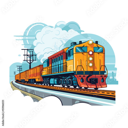 Professional Cartoon Image of Logistic Train Transportation for Delivery Services