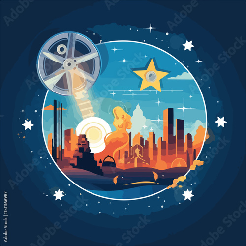 Professional Video Concept with Movie Icons Design Vector Illustration for Creative Projects