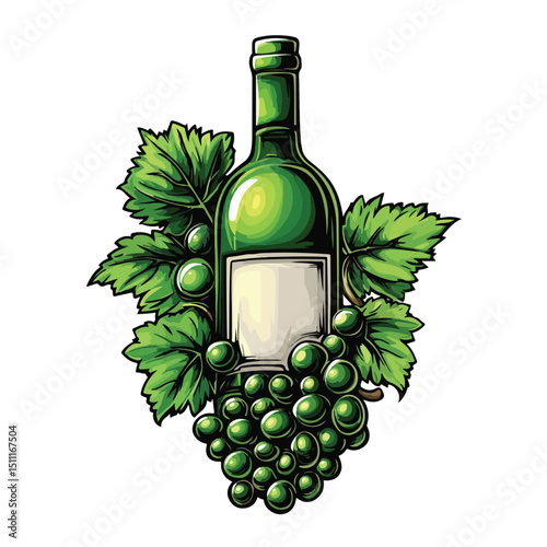 Premium Quality Green Wines Emblem Vector Illustration for Elegance and Sophistication
