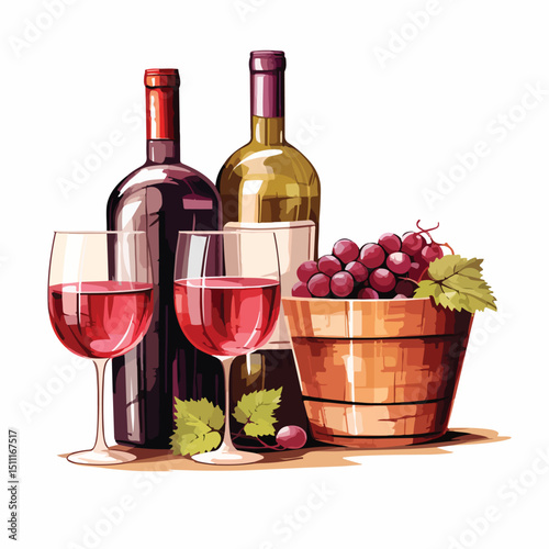 Elegant Wine Bottles, Glass Cups, and Ice Bucket Over Wooden Surface for Celebratory Events