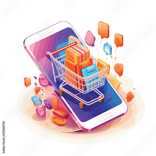 Vibrant Poster Design for Online Shopping Experience with Smartphone Integration