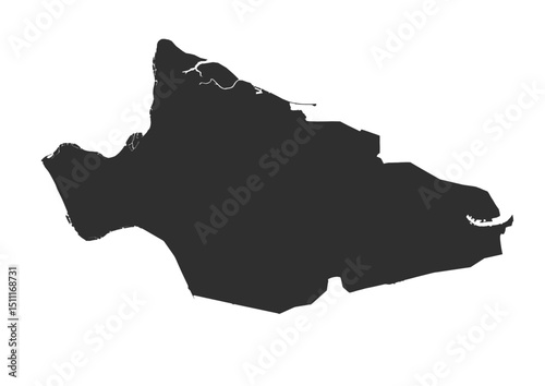 Black Silhouette Vector Map of Canvey Island – Minimalist Outline Design for Graphic Use, Presentations, and Cartographic Projects