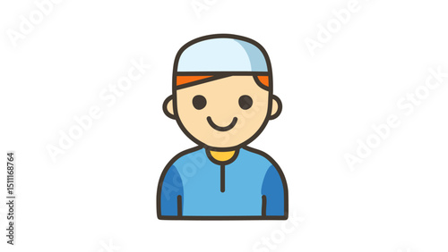Young Islamic Boy in Cap Illustration
