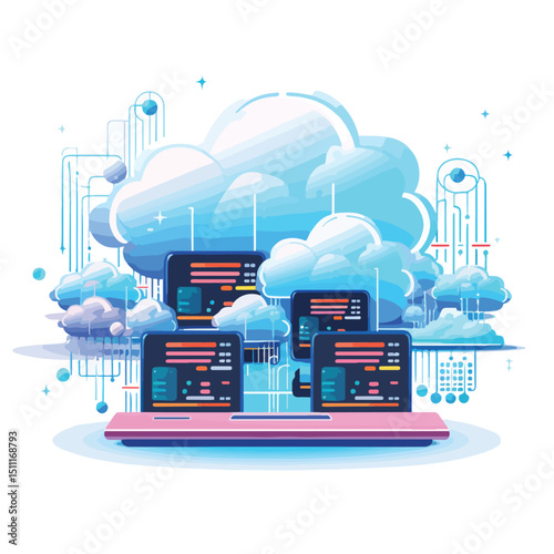 Modern Computer Network Infrastructure with Blue Cloud Lines and Servers
