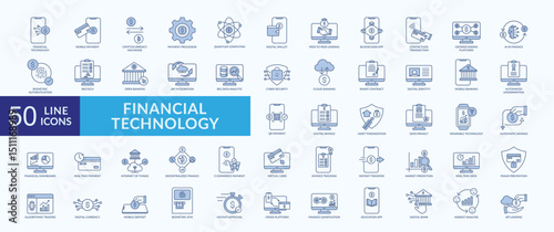 Financial technology icon collection set with mobile payment, digital wallet, contactless transaction, big data analytic, cyber security