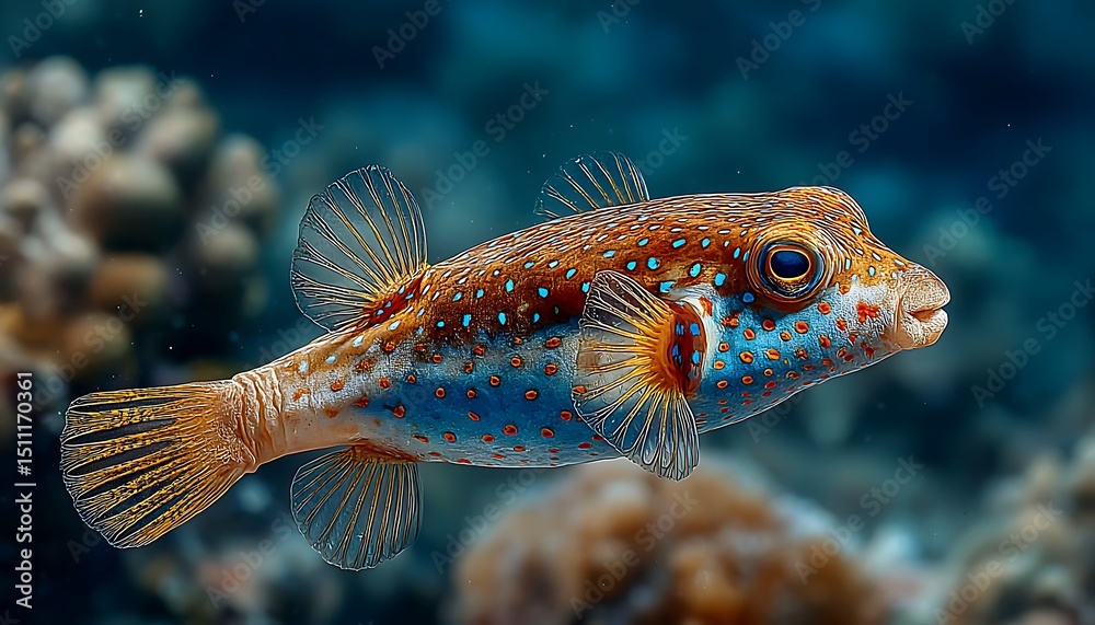Obraz premium Spotted Pufferfish Underwater.