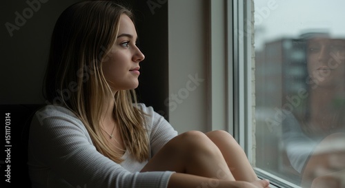 Pensive Woman Leaning by Window Looking Outside on Rainy Day Free Download Pensive Woman Leaning by Window Looking Outside on Rainy Day - GFXLoad