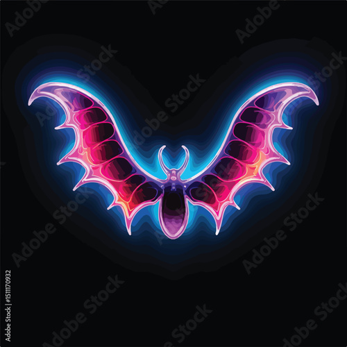 Spooky Halloween Bat Neon Light Icon Vector Illustration for Festive Designs