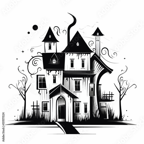 Professional Black and White Real Estate Vector Illustration for House Listings