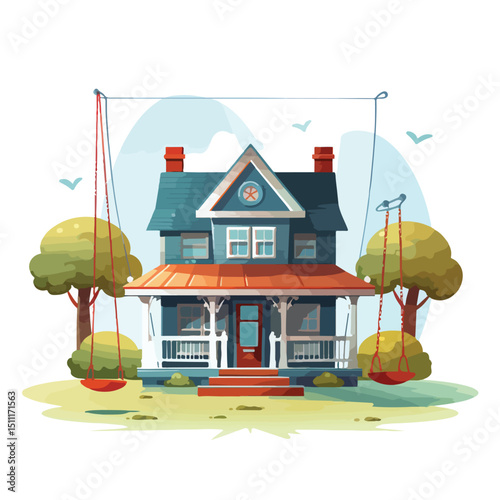 Illustration of a Colorful House with Swing Playground Game for Child Development