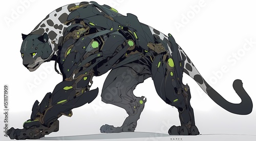 Anime style black cyborg creature illustration