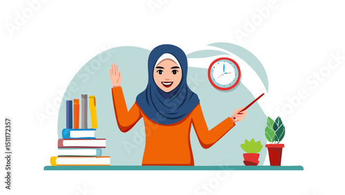Caring Muslim Teacher Character Vector
