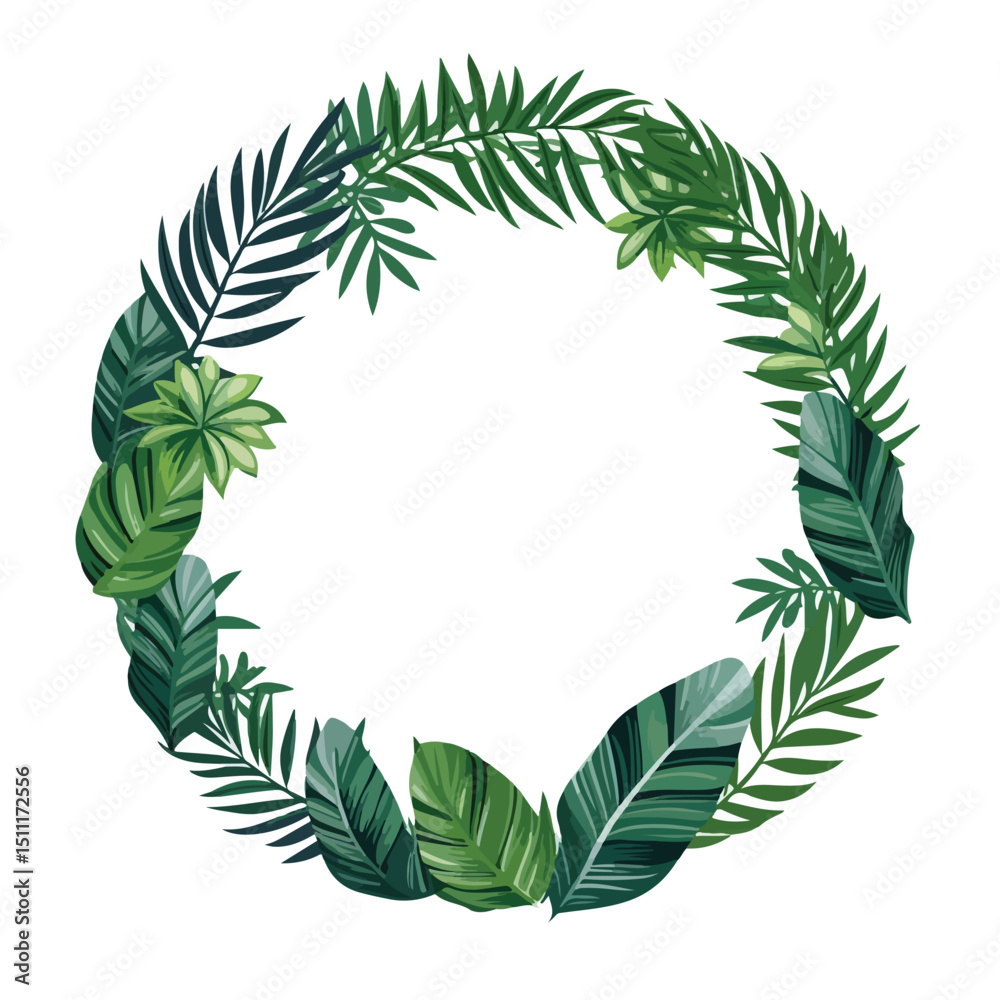 Naklejka premium Beautiful Palm Leafs Circular Frame Vector Illustration for Tropical Foliage Designs