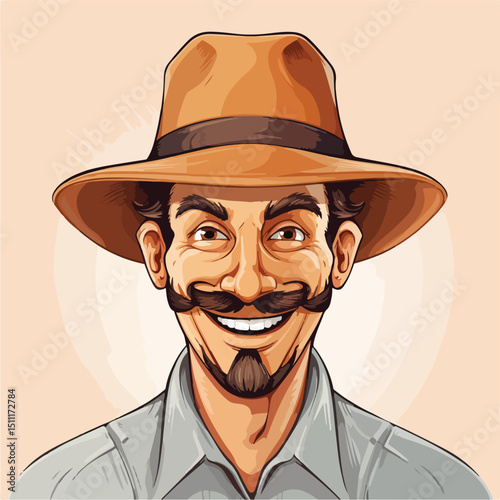 Professional Cartoon Vector of a Smiling Man Wearing a Hat Backwards