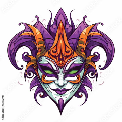 Colorful Mardi Gras Joker Mask Icon Vector Illustration for Festive Designs