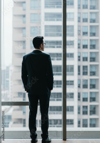 Photo of Businessman in Suit Contemplating City View From Window