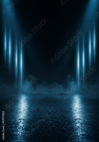 Abstract Blue Light Smoke Background With Spotlight And Shiny Effect