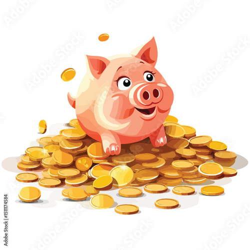 Financial Growth Concept with Piggy Bank, Coins, and Currency Symbols Vector Illustration