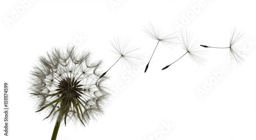 Photo of Dandelion Seeds Blowing In The Wind On White Background