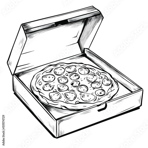 Professional Pizza Delivery Box Outline Vector Illustration for Food Deliveries