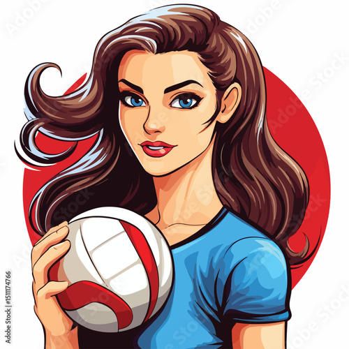 Professional Female Volleyball Player in Action with Ponytail and Ball