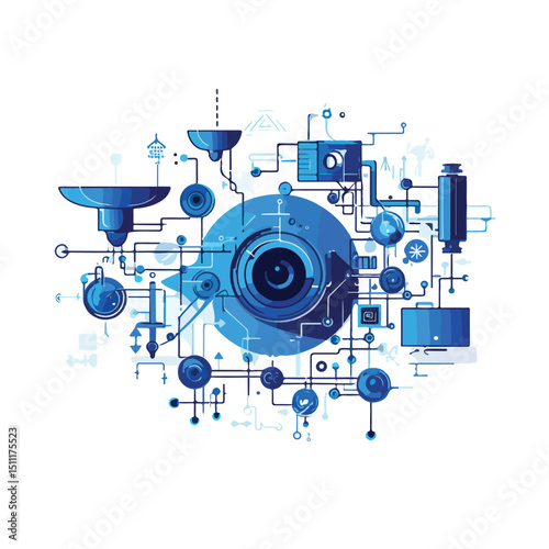Professional Security System Technology Blue Lines Vector Illustration for Digital Solutions