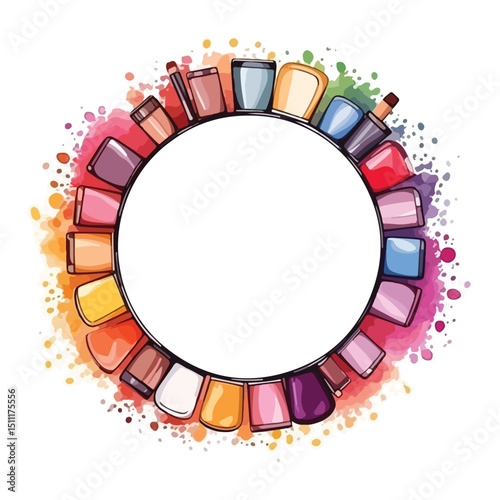 Professional Set of Cosmetics Makeup Circular Frame Vector Illustration for Beauty and Fashion Brands