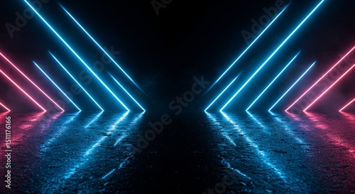 Abstract Neon Light Tunnel Background With Glowing Blue and Pink