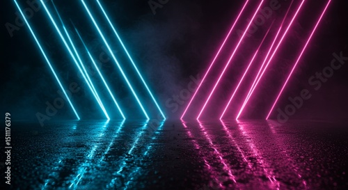 Abstract Neon Lights Background With Blue And Pink Laser Reflections