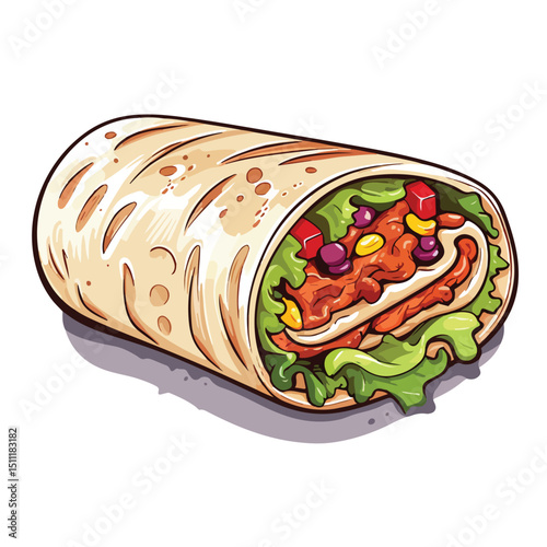 Detailed Mexican Burrito Icon Vector for Culinary Designs and Menu Illustrations