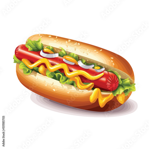 Delicious hot dog fast food vector icon for menus, websites, and promotions