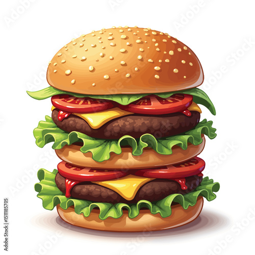Delicious double cheeseburger with lettuce tomato and cheese perfect for food blog and restaurant menu