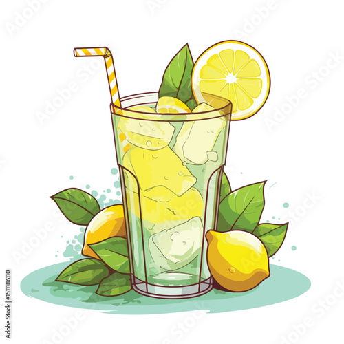 Refreshing Lemonade Natural Juice Cup Vector Illustration for Designs