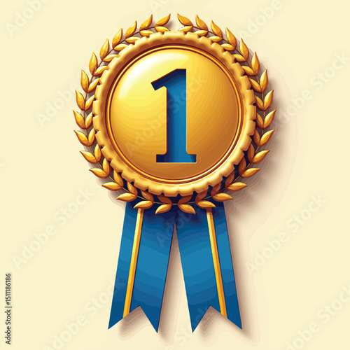 Gold medal award ribbon number one winner achievement first place success competition leadership
