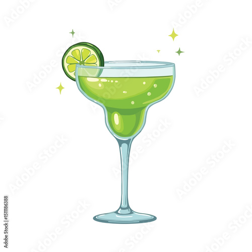 Refreshing green margarita cocktail with lime slice illustration for summer drink designs