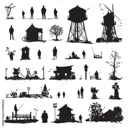 yard silhouette set, Black & White silhouette set