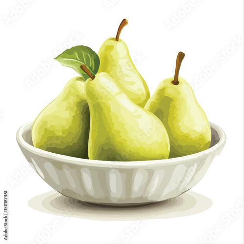 Fresh Pears on Bowl Vector Illustration for Healthy Eating Concepts