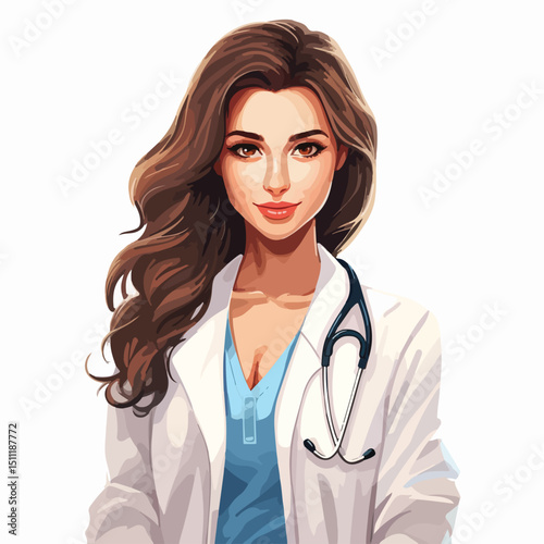 Professional Female Doctor Avatar Character Vector Illustration for Medical Websites and Healthcare Marketing Materials