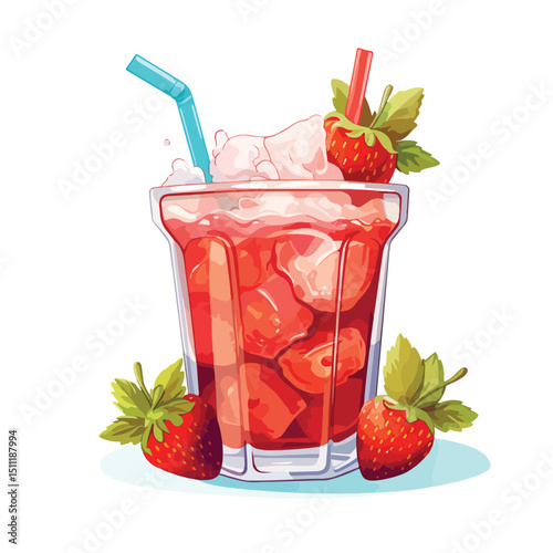 Professional Vector Illustration of Refreshing Strawberry Drink Iced Icon